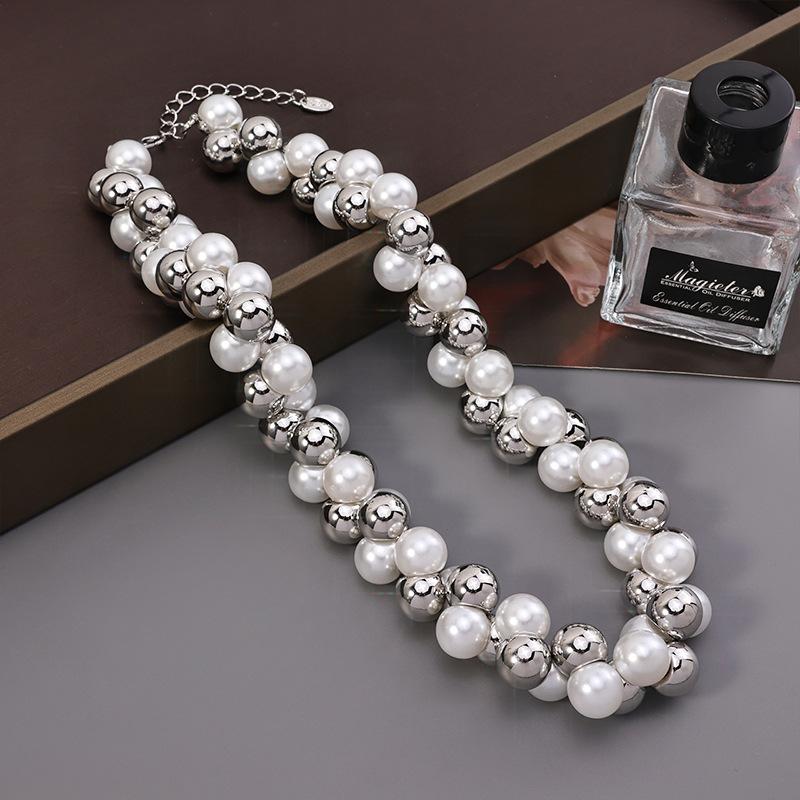 Ожерелье гроздь винограда - женский высококачественный чокер с бусинами из искусственного жемчуга серебряный