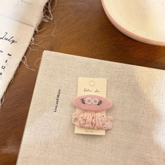 1 Pair Hairpins Rounded Edges Metal Stable Grip Hand-Embroidered Flower Pattern Wide BB Clip Side Bang Hair Accessories