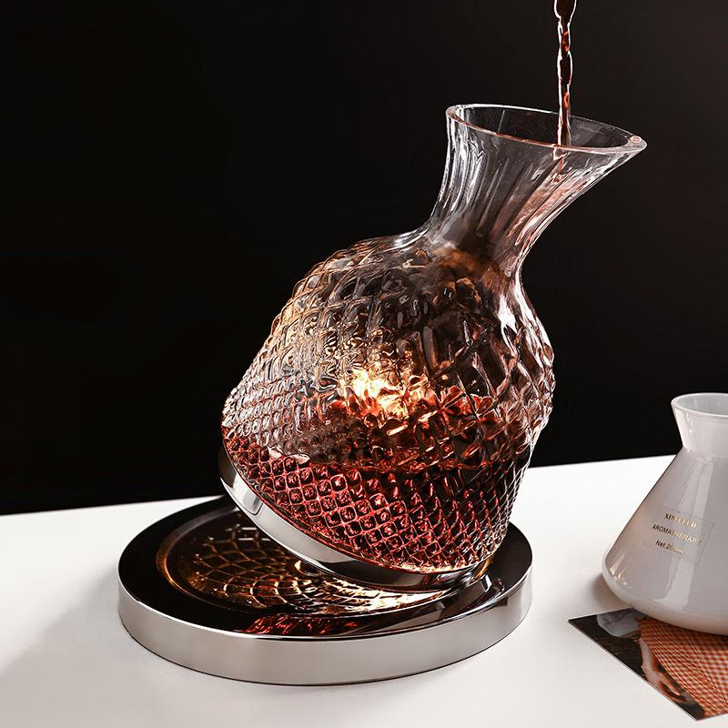 Vysoce kvalitní křišťálové sklo 360 rotační karafa sklenice 1500 ml karafa Dávkovač vína Provzdušňovač Zrcadlový džbán Dárkový bar Dekorace