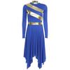 Womens Worship Dance Dress Metallic Patchwork Long Sleeve Irregular Hem Tunic Lyrical Performance Gown