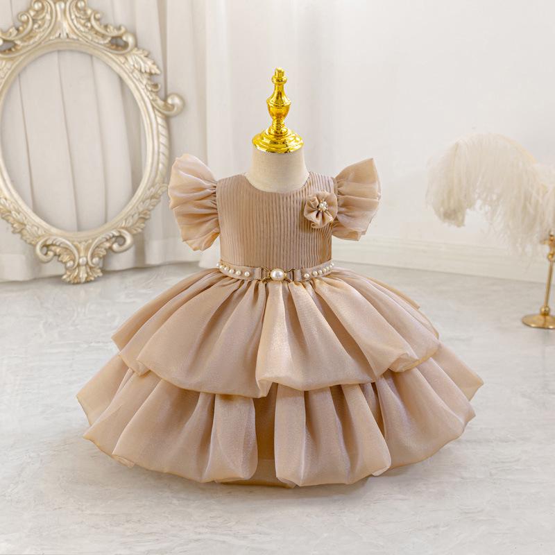Frühlings-/Sommer-Festkleid für Kinder mit Perlen & 3D-Blumen - Kleinkind & Kleinkind
