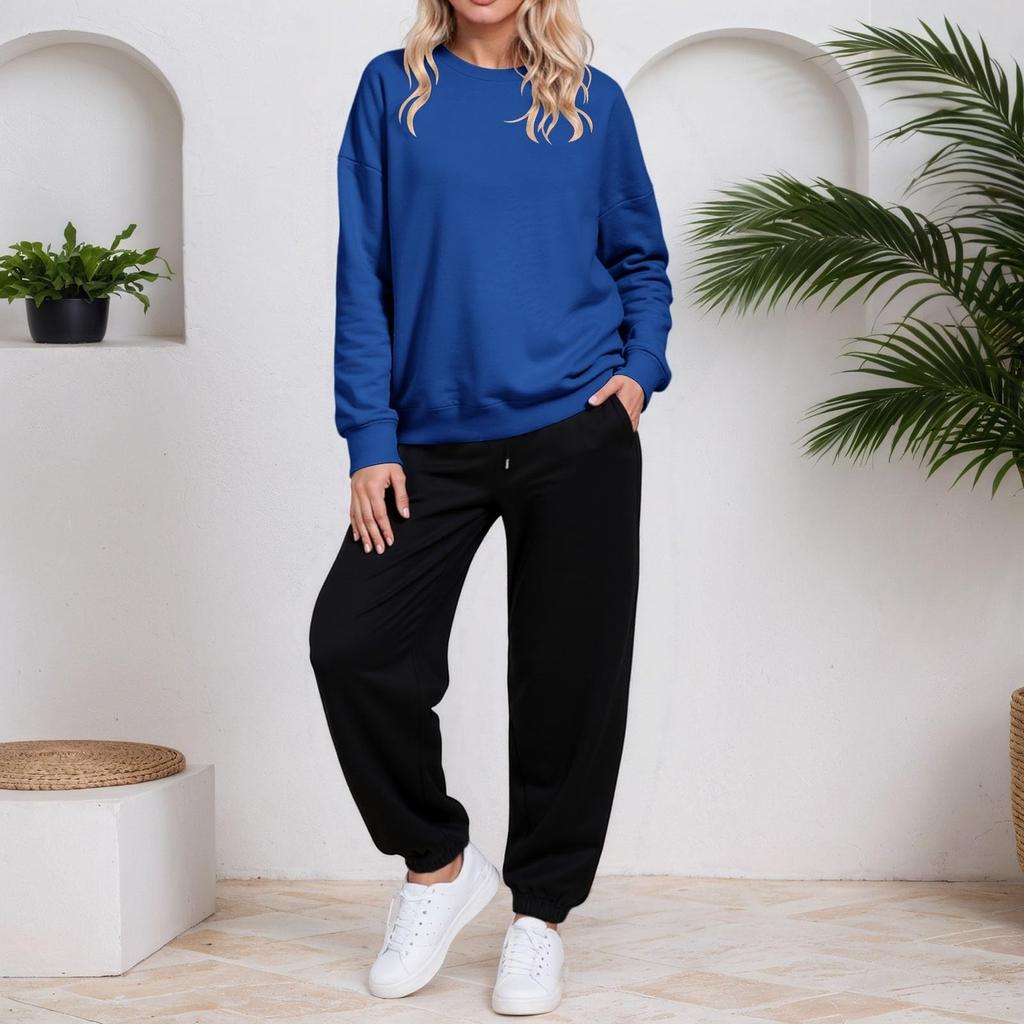 Women's Fashionable Loose Shoulder Sleeves Hoodie And Pants Two-Piece Set