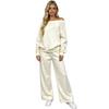 New solid color off-the-shoulder long-sleeved pullover women's sweater fashion casual wide-leg pants set