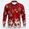 Men's Christmas Santa Reindeer Shirt 3D Print Baubles Design Funny Button Up Collared Holiday Long Sleeve Tops