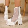 Fashion Super High Heel White Women's Summer Thin 2025 New Block Heel Breathable Mesh Boots Heightening Cool Boots