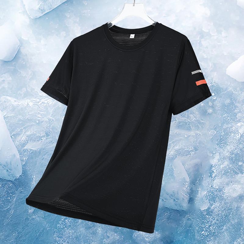 

Summer Quick Drying Ice Silk Casual Sports Versatile Simple Round Neck Short Sleeved Top T-shirt L чорний