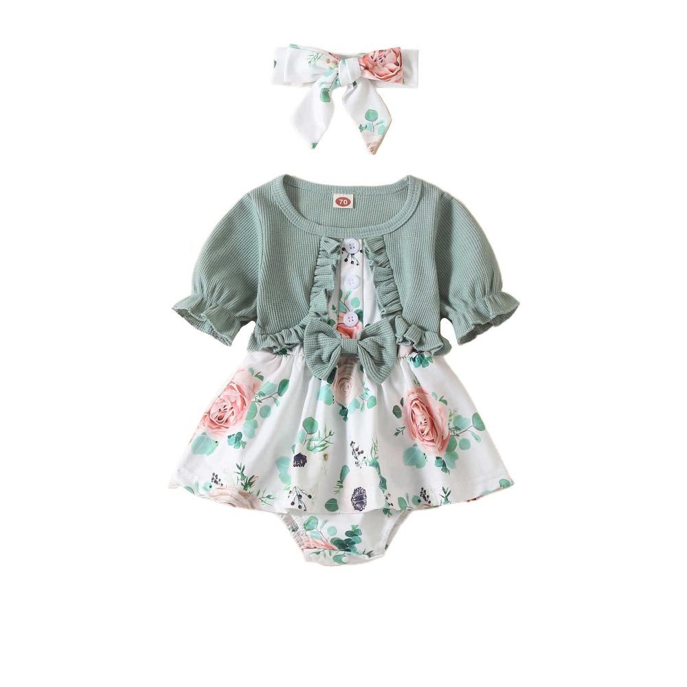Flower Summer Baby Bodysuit Cotton False 2Piece Jumpsuit Dress Toddle Princess Dress  Birthday Gift