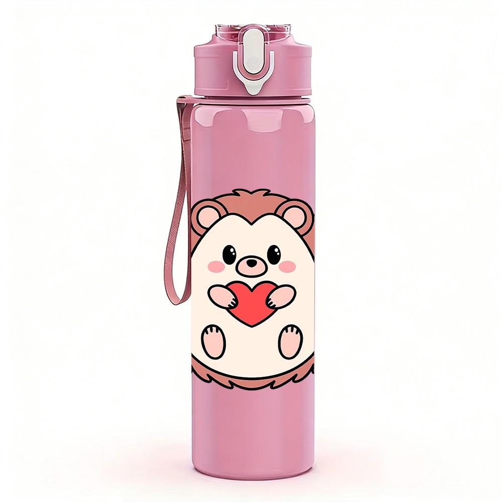 1PC Heart Cartoon Pattern 750ml Color Plastic Sports Water Bottle Leakproof Flip Straw Lid Suitable for Sports Office Home Use