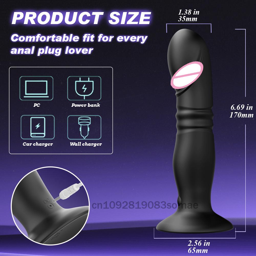 Thrusting Anal Plug Vibrator Wireless Control Prostate Massager Butt Plug Vibrating Suction Cup Dildo Adult Sex Toys for Men