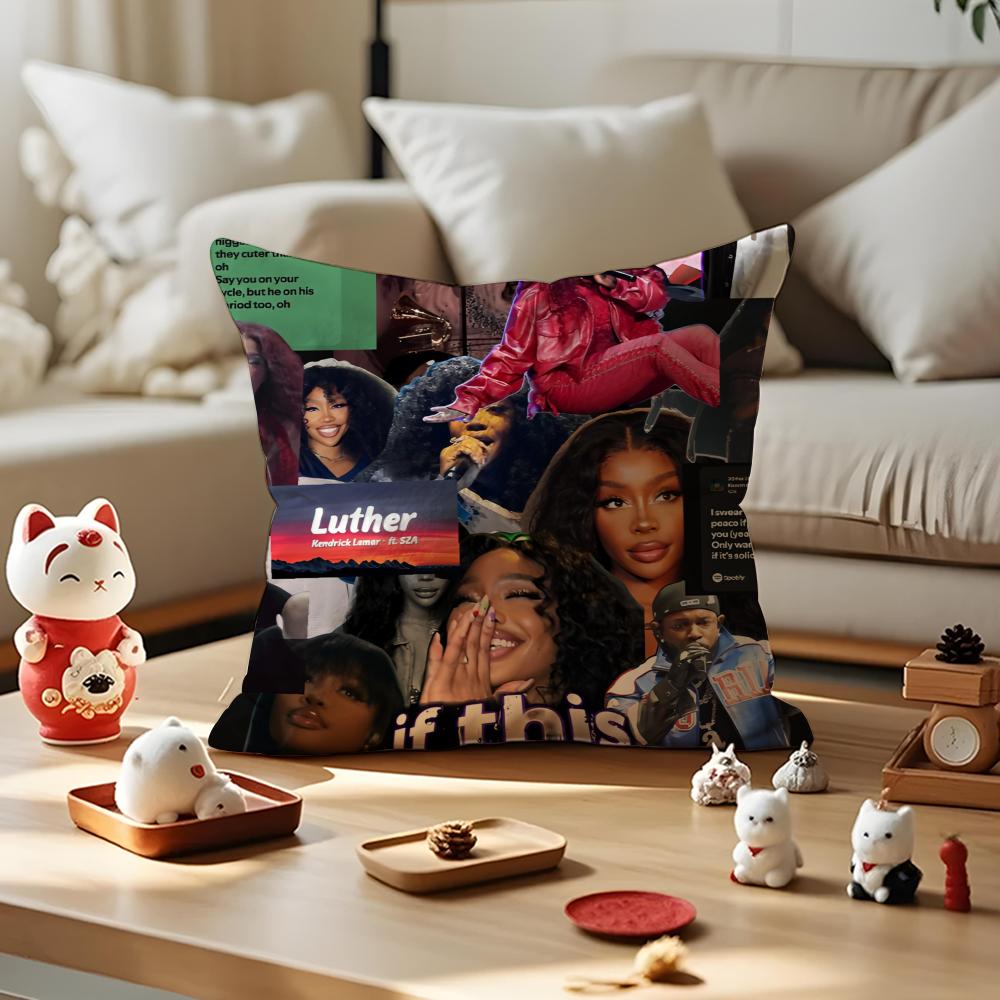 K-Kendrick L-Lamar E-Eilishwith S-Sza Cushion Cover Silky Short Plush With Invisible Zipper Dustproof Sofa Pillow For Decor