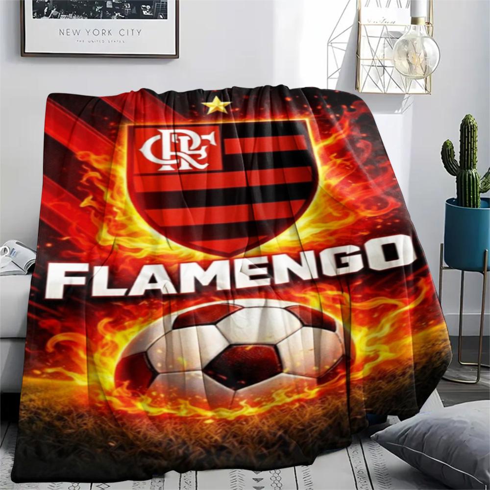 Flamengo Fire Soccer Ball Club Crest Print Flannel Blanket Soft Warm Throw Blanket For Sofa Bed Couch Brazil Football Fan Home Decor Gift