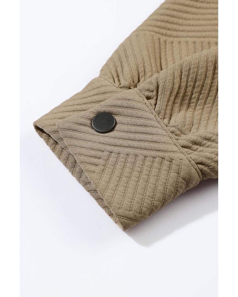 Azura Exchange Khaki Solid Textured Flap Pocket Buttoned Shacket