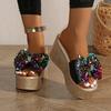 Aphixta 9cm Super High Wedge Slides Colorful Bling Butterfly Knot Outside Summer Slippers Light Women's Mules Big Size 43