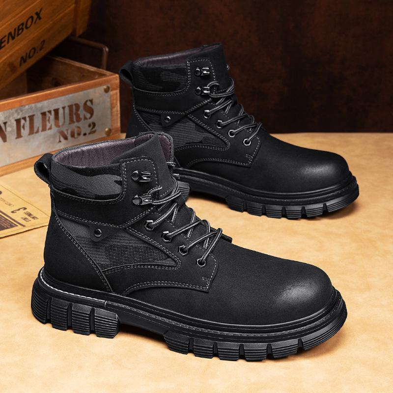 Winter Men's Fleece-Lined Non-Slip Martin Ankle Boots - High-Top British Style Work Shoes