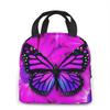 Purple Butterfly Insulated Lunch Bag Leakproof Cooler Lunch Box for Women Reusable Thermal Tote Bag for Work School Picnic Beach