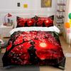 Japanese Style Sakura Sunset Decor Soft Comfortable Duvet Cover Bedding Set Included 1*Duvet Cover & 2*Pillowcases, Gift