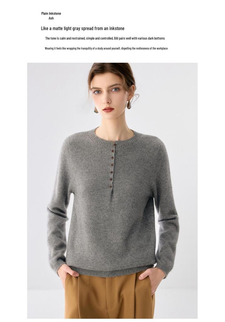 Cashmere 7-Gauge Women's Button-Up Cardigan Sweater, Half-Open Round Neck for Autumn/Winter