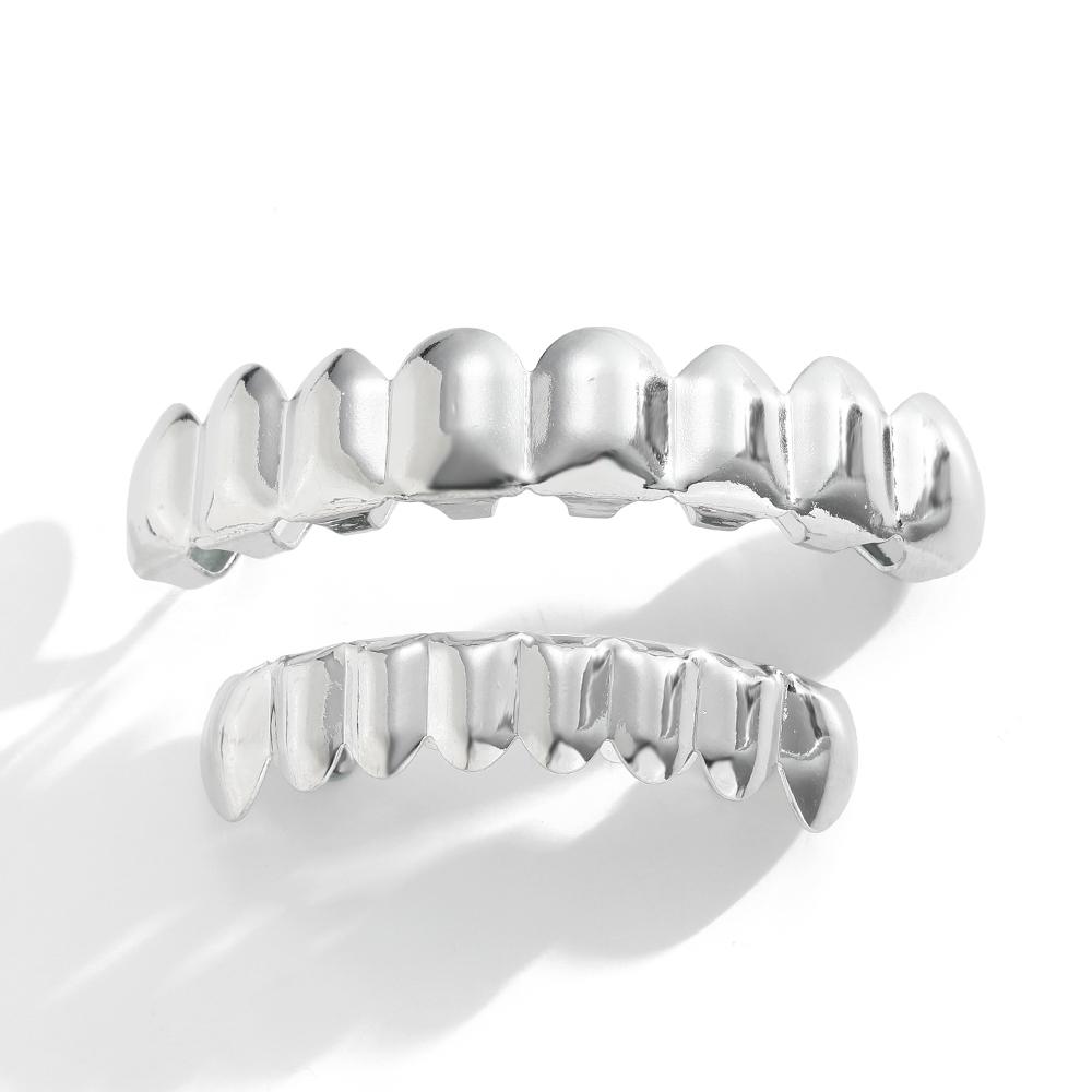 AceWings G010 Brass 8/8 Hip Hop Teeth Grillz Set Gold/Silver Top & Bottom Body Jewelry Punk Cosplay Party Tooth Grills Gifts
