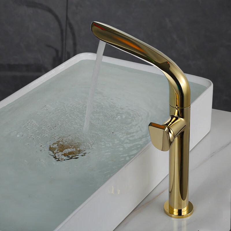 TLXT Leaf Gold Tall Swivel Basin Faucet