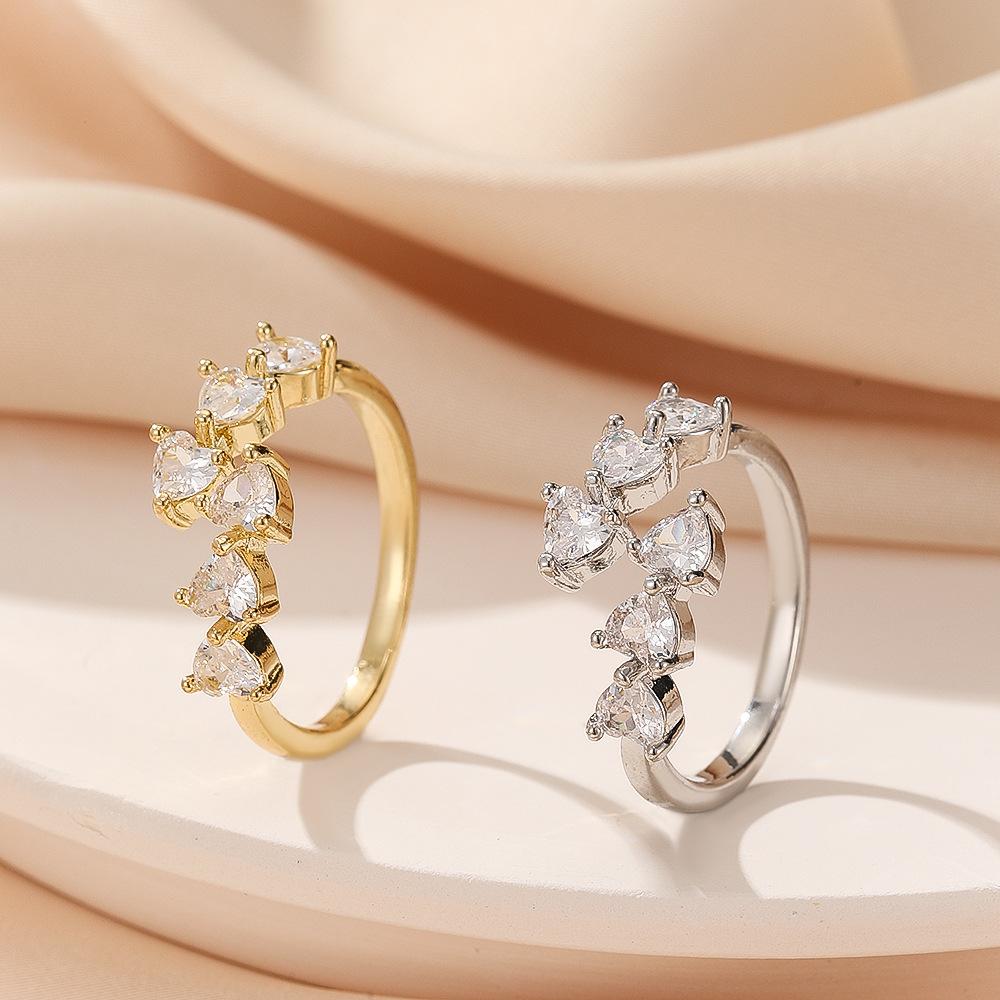 Love Diamond Cuff Rings For Women Inlaid Zirconia Copper Adjustable Finger Accessory
