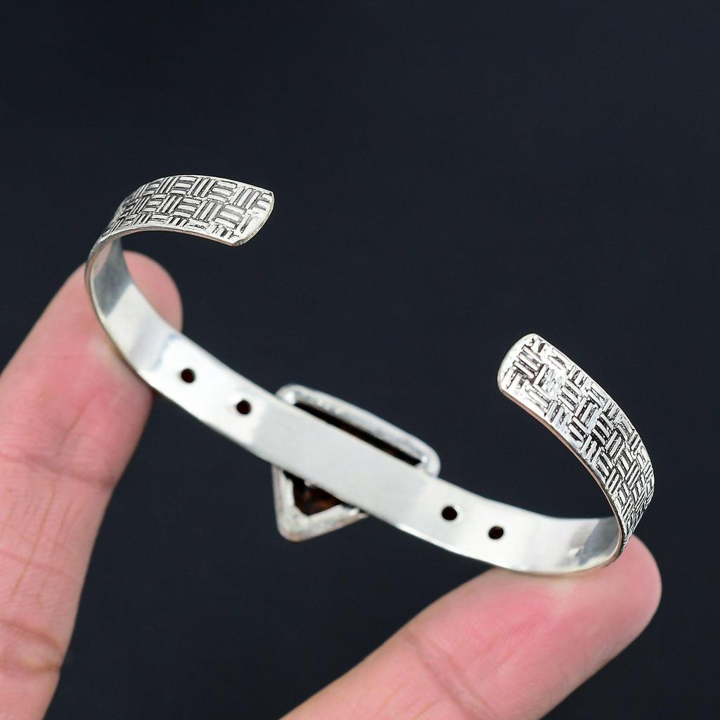 Trillion Mahogany Obsidian Stone Garnet 925 Silver Birthday Wife Bangle Jewelry