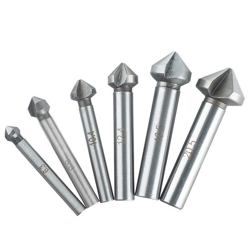 Titanium Plated Five-Edged Chamfering Knife Set with Hole Reamer and Woodworking Countersink Set