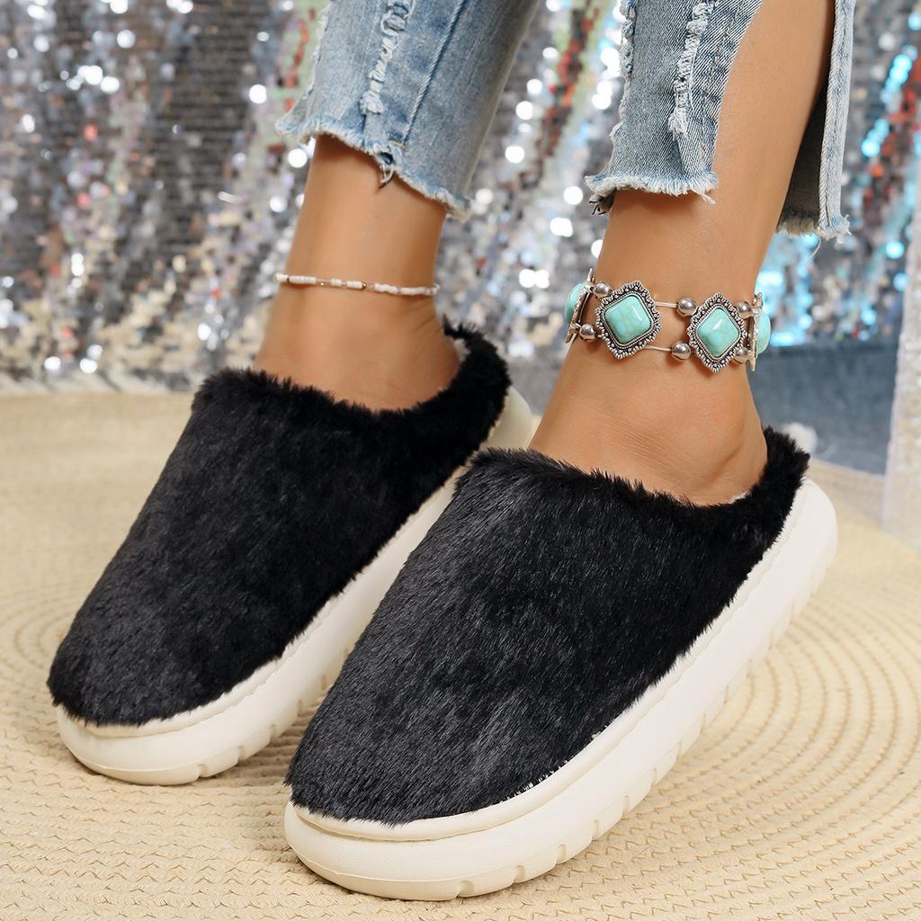 Fashion Cotton Shoes Plush Thick Bottom Fur Slippers for Women Winter Casal Indoor Shoes Flat Bottom Soft Padded Warm Casual Slides Shoe