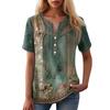 Women's Casual Floral Print V-Neck Short Sleeve Decorative Button T-Shirt Top