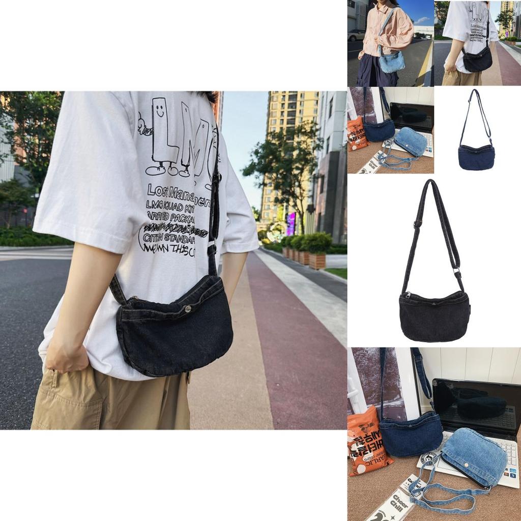 Women Denim Crossbody Bag In Street Trend Style With Soft Structure And Zipper Closure