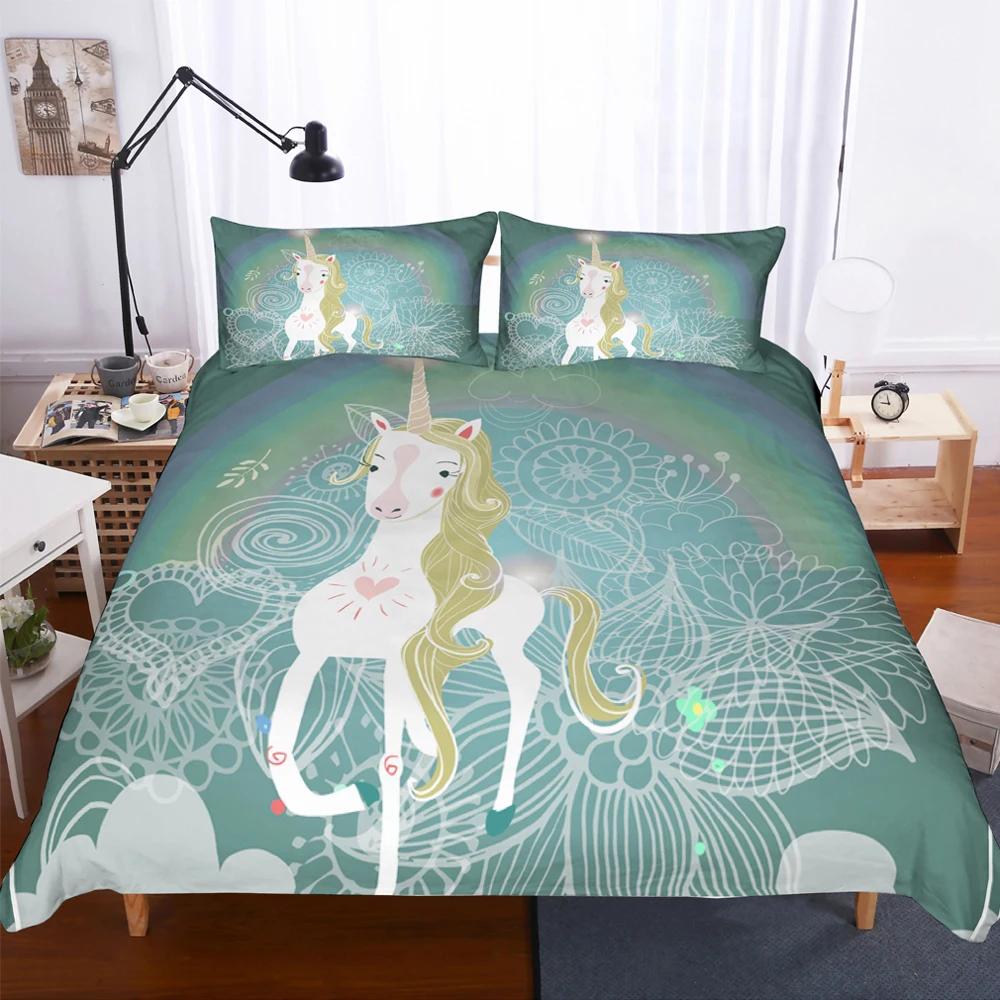 Classic SkinFriendly Single Double Twin Queen King Size Bedsheets 3D Printed Flying Cartoon Unicorn Covers With Pillow Strips Quilt