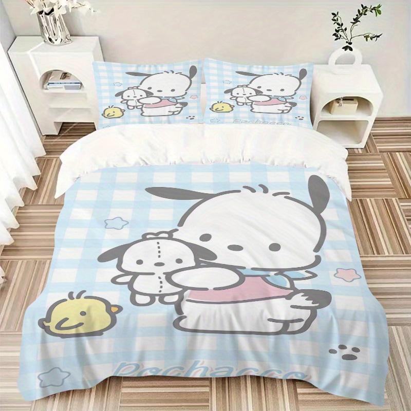 3pcs Blue Cute Pochacco Three-Piece Patterned Quilt Cover Set - Soft and Cozy Bedroom, Guest Room and Dorm Decorative Bedding 3-Piece Set 1 Quilt