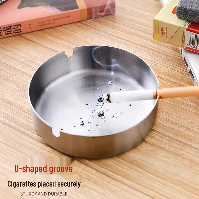 High-End Stainless Steel Ashtray - Modern, Anti-Fly Design for Home or Office