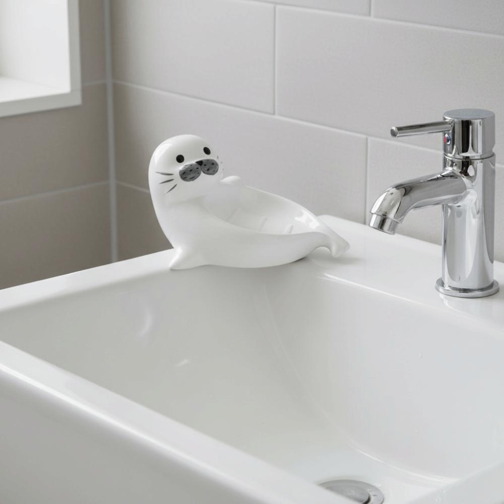 Cute Sea Lion Soap Dish Soap Box Bathroom Decor Organizer Self Draining Soap Holder Kitchen