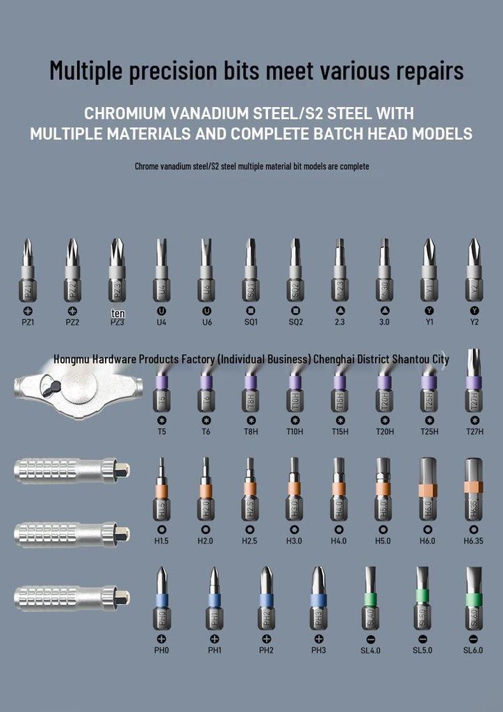 39-in-1 Multi-functional S2 Steel Ratchet Screwdriver & Wrench Set