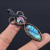 Labradorite & Mystic Topaz Pendant, Handmade Gemstone 999 Copper Wire Wrapped Pendant Antique Jewelry, For Gift Silver Jewelry