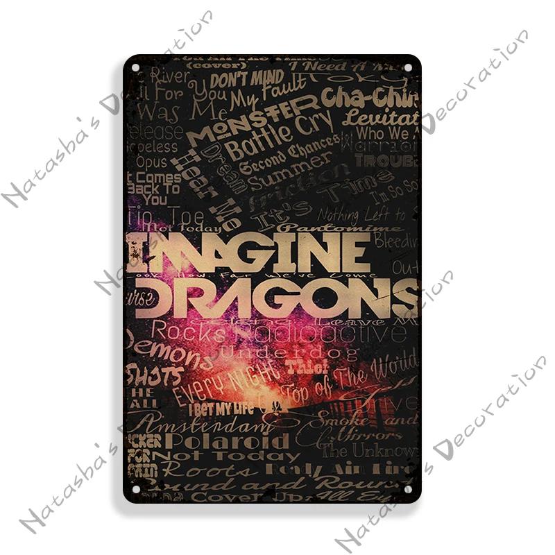Imagine Dragons Рок-группа Металлическая табличка Ржавый Винтажный Постер Ностальгическая Старая Металлическая Табличка Бар Паб Клуб Мужская пещера Настенная Декоративная Табличка 20x30cm（7.8x11.8inch）