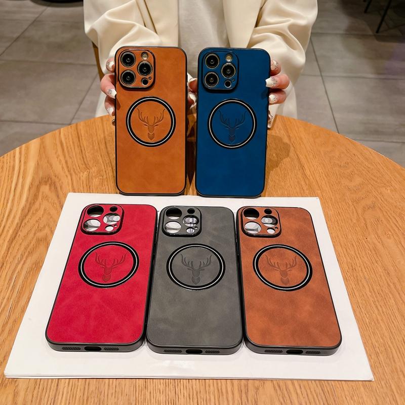 Luxury Deer Cortex Magsafe Phone Case For iPhone 11 12 13 14 15 Pro Max X XS XR Max Plus Magnetic Bumper Cases Cover