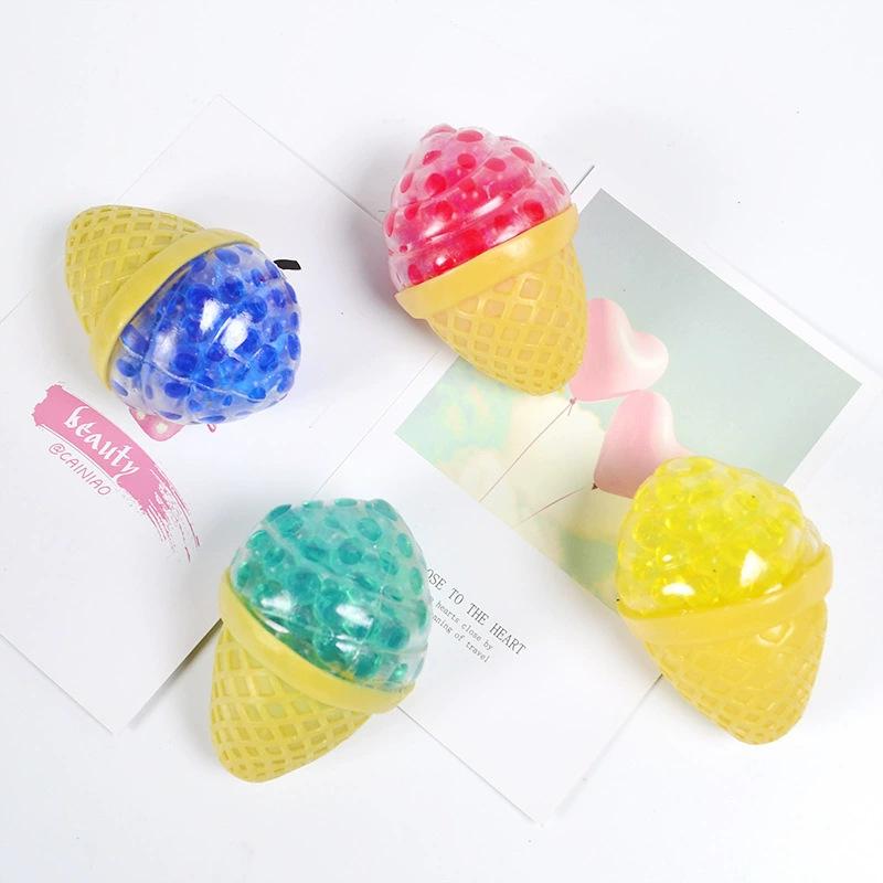 Kids Childrens Ice Cream Squeeze Toy, Stress Relief Fidget Toy with Bubble Beads, Soft TPR Squishy Sensory Toy for Adults, Anxiety