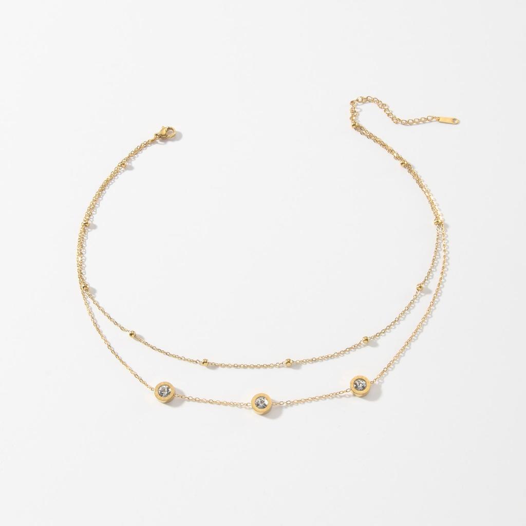 Adjustable Stainless Steel Double-Layer Diamond Bead Necklace