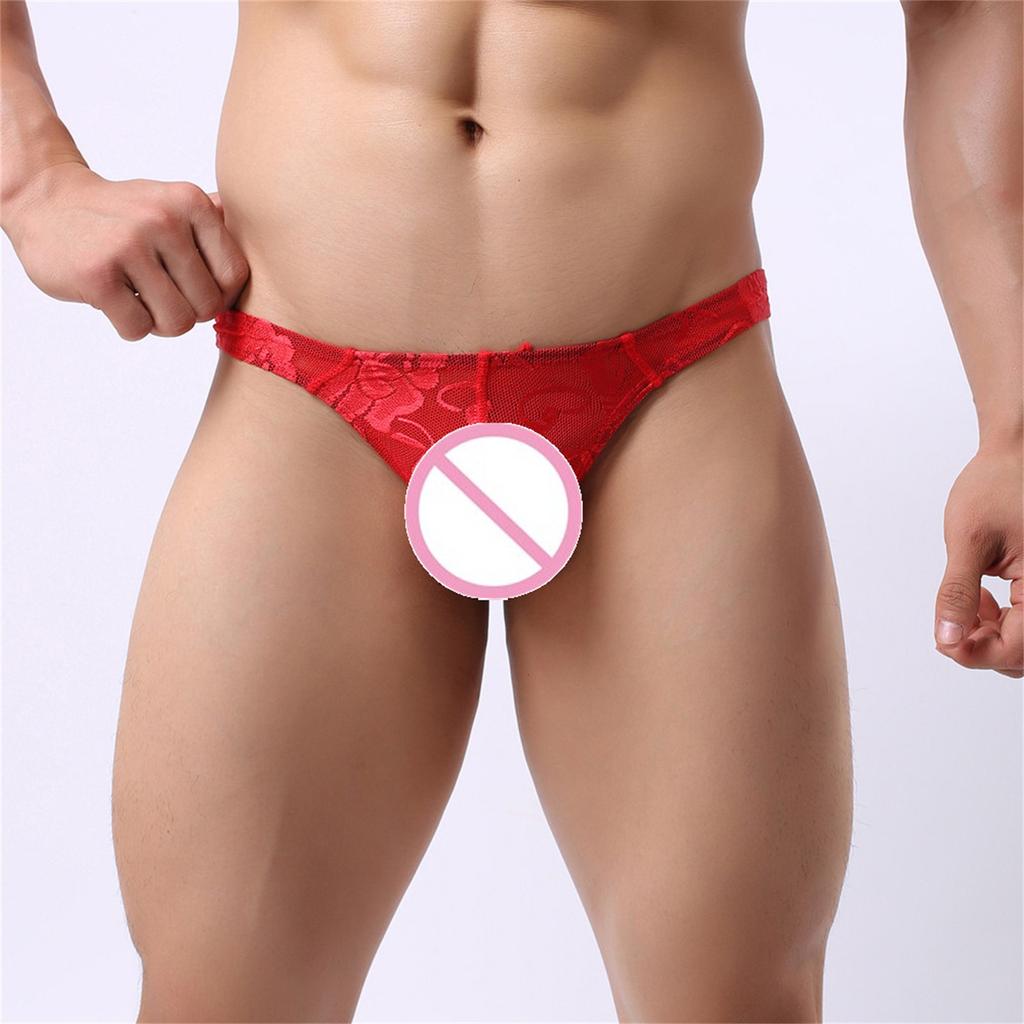 Men's Sexy Mesh Lace Transparent Underwear Sexy Transparent Low Waist Briefs