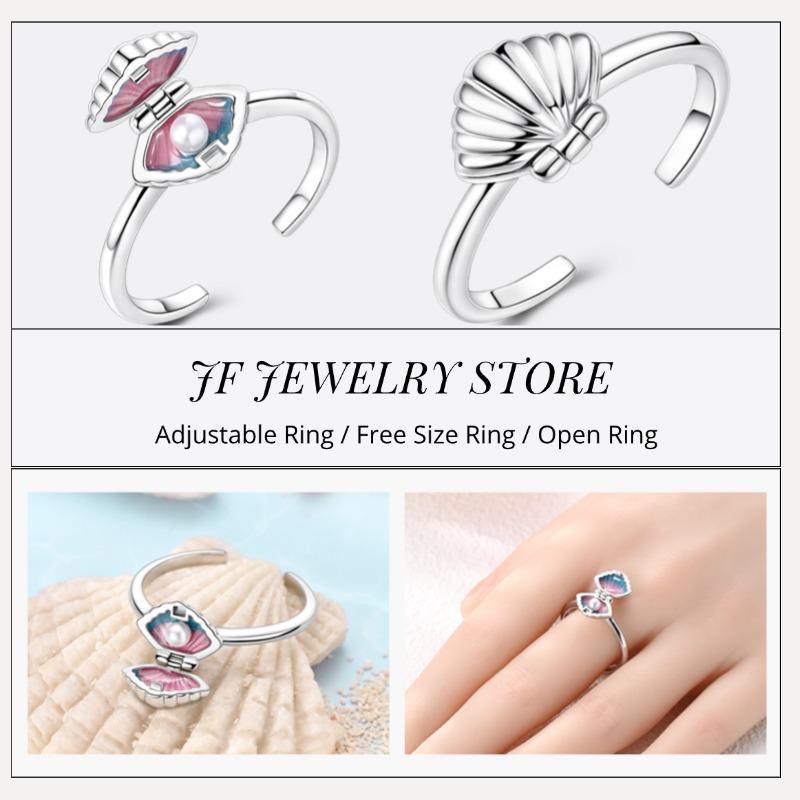 Free Size Ring For Women S925 Silver Original Blue Eyes Dragon Bee Shell Cherry Adjustable Rings Clover Chain Open Ring Jewelry
