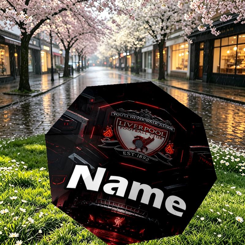 Custom Name Personalized Liverpool F.C Print Umbrella, Auto Open Close, 8‑Rib Sturdy Frame, Commute Camping Hiking Use, Birthday Gift