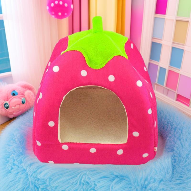 All-Season Washable Pet Villa: Small Dog, Cat & Semi-Closed Rabbit Strawberry House XS небесно-голубой