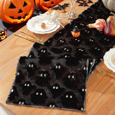 Runner da Tavolo Motivo Fantasma Peluche Faux Fur Jacquard Bandiera da Tavolo Decorazione Halloween Forniture per Feste di Halloween