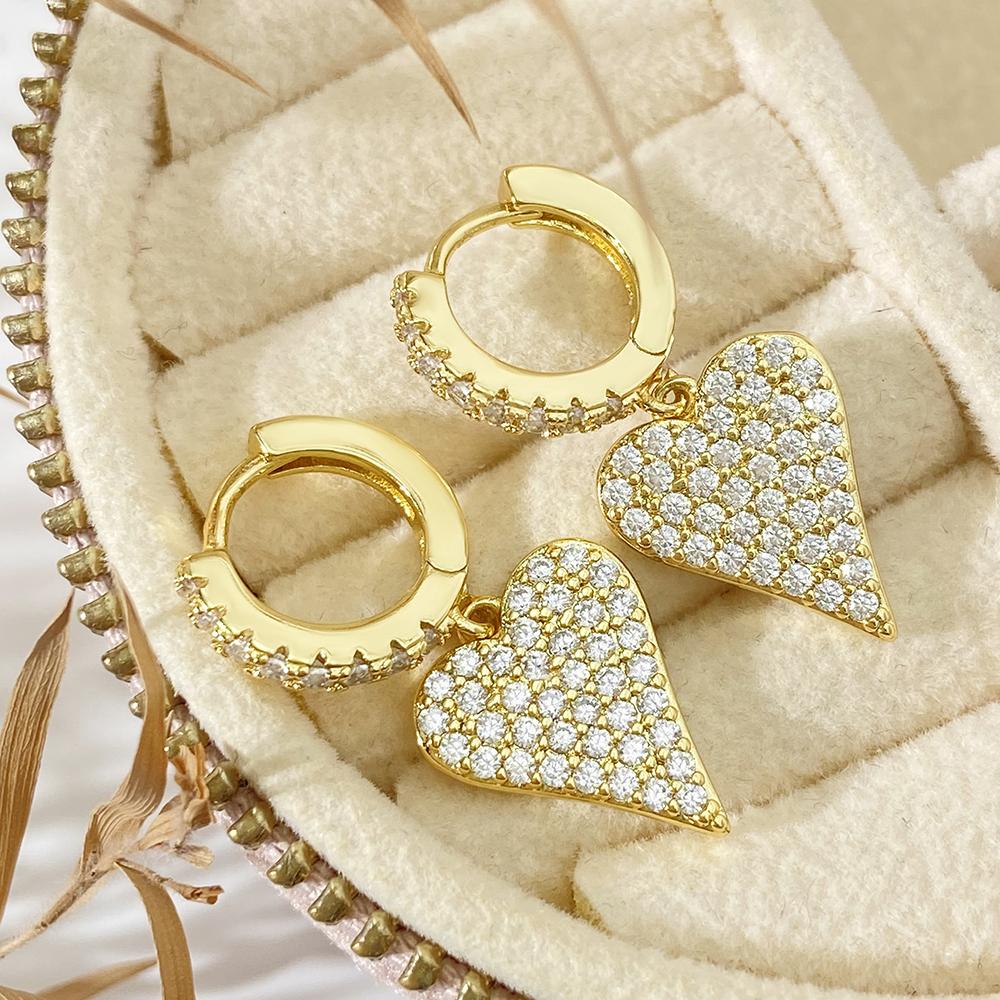 Foxi Jewelry Hot Sale 18K Gold Silver Plated Cubic Zirconia Huggies Hoop Heart Earrings for Women