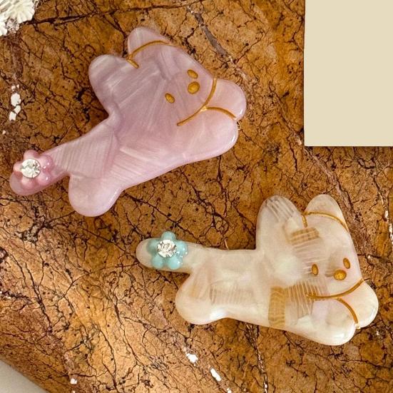 Girl Hairpin Rhinestones-Encrusted Flowers Soft Cartoon Puppy Shape Acetate Plate Hair Clip Side Bang Hair Pin Hair Accessory