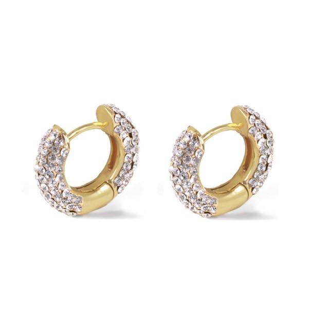 Women Cubic Zircon Rainbow Earrings Cubic Zirconia Ear Cuff Set Female Stylish Fashionable Gold Tone Huggie Clip On Earrings Earcuff Crystal Stone
