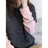 Women's Color Block Patchwork Fleece Long Sleeve T-Shirt - Spring, Autumn, Winter Versatile Slimming Base Layer Top