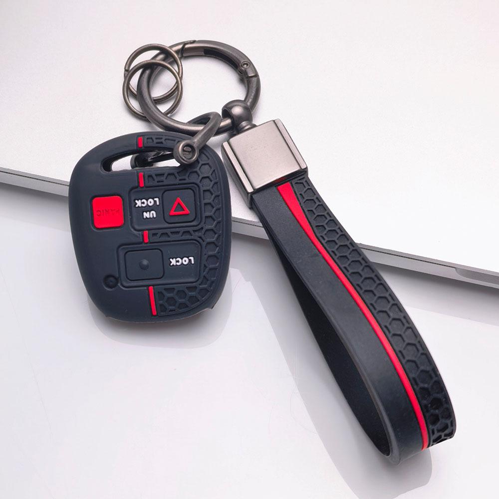 Silicone Key Fob Cover with Matching Wrist Strap for Toyota Camry Prado FJ Cruiser Previa RAV4, Fits Toyota Camry Cruiser RAV4, Protective Accessory