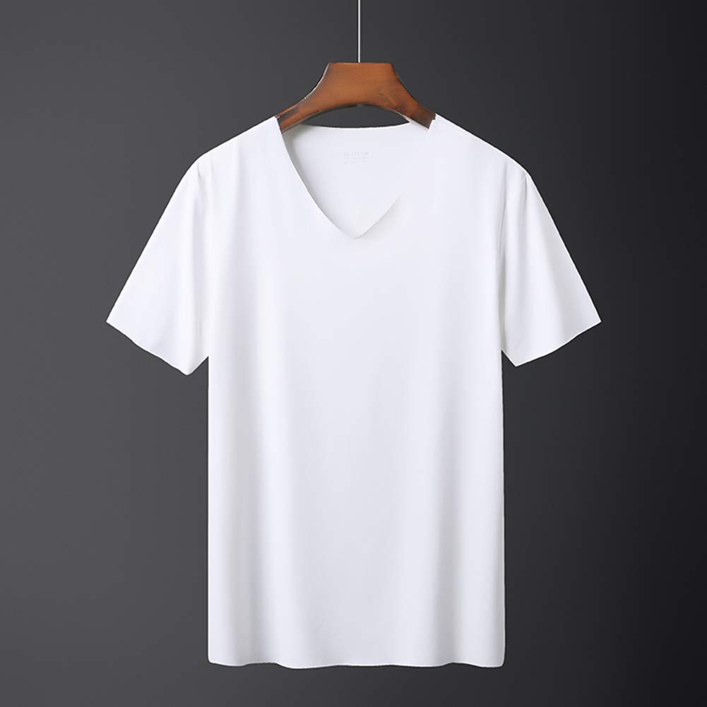 Markor Men's Solid White T-Shirt, V-Neck, Breathable, Short Sleeve, Quick-Drying, Black, Summer, Ultra-Thin, Plus Sizes, White, 2XL
